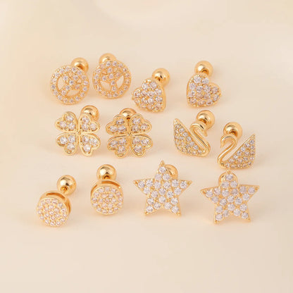 1 Pair Elegant Simple Style Geometric Heart Shape Butterfly Inlay 304 Stainless Steel Copper Zircon Gold Plated Ear Studs