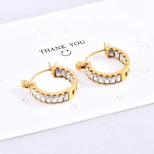 1 Pair Elegant Simple Style Geometric Inlay 304 Stainless Steel Rhinestones 18K Gold Plated Earrings