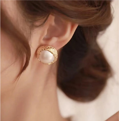 1 Pair Elegant Simple Style Geometric Inlay Alloy Pearl Ear Studs