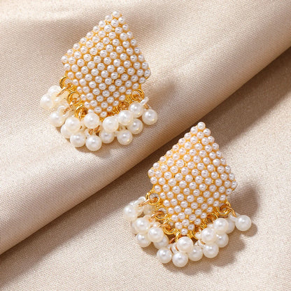 1 Pair Elegant Simple Style Geometric Inlay Alloy Pearl Gold Plated Drop Earrings