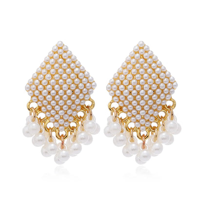 1 Pair Elegant Simple Style Geometric Inlay Alloy Pearl Gold Plated Drop Earrings