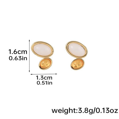 1 Pair Elegant Simple Style Geometric Inlay Copper Resin Turquoise 18k Gold Plated Ear Studs