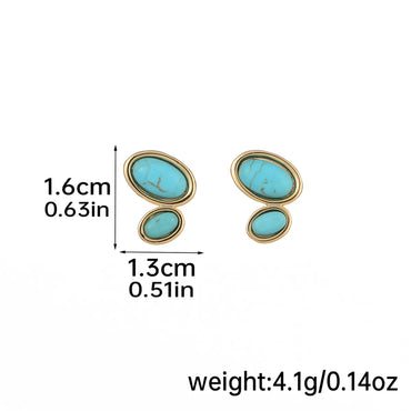 1 Pair Elegant Simple Style Geometric Inlay Copper Resin Turquoise 18k Gold Plated Ear Studs