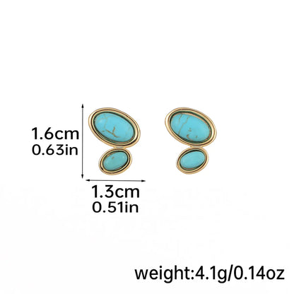 1 Pair Elegant Simple Style Geometric Inlay Copper Resin Turquoise 18k Gold Plated Ear Studs