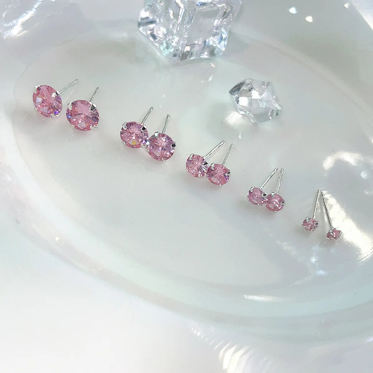 S925 Sterling Silver Needle Pink Diamond Stud Earrings Female Compact Mini 3a Grade Zircon Ear Bone Stud Sleeping No Need To Take Off Ear-Caring Earrings