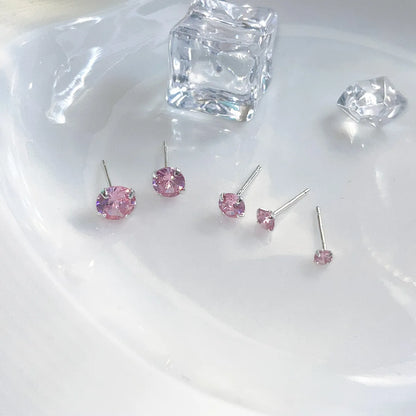 S925 Sterling Silver Needle Pink Diamond Stud Earrings Female Compact Mini 3a Grade Zircon Ear Bone Stud Sleeping No Need To Take Off Ear-Caring Earrings