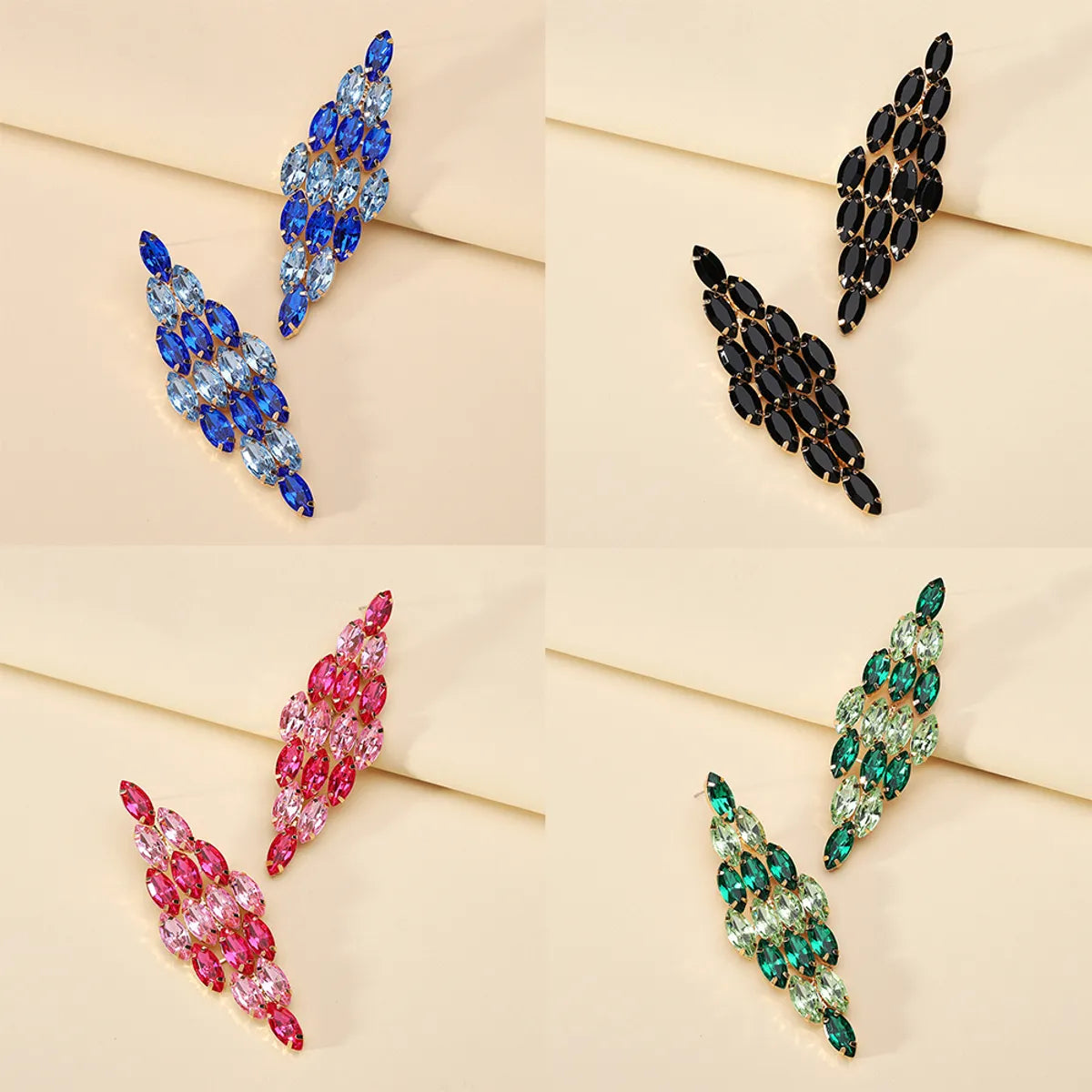 1 Pair Elegant Simple Style Geometric Maple Leaf Tassel Plating Inlay Ferroalloy Rhinestones Dangling Earrings