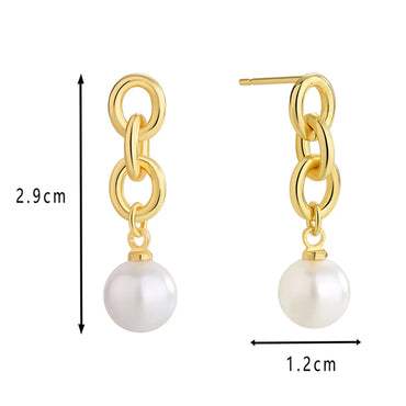 1 Pair Elegant Simple Style Geometric Plating Inlay Copper Artificial Pearls 18k Gold Plated Earrings