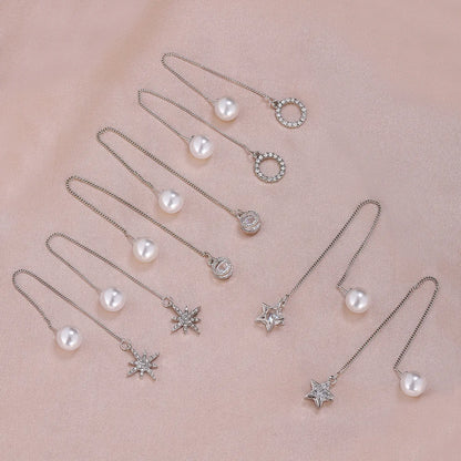 1 Pair Elegant Simple Style Geometric Plating Inlay Metal Artificial Pearls Rhinestones Ear Line