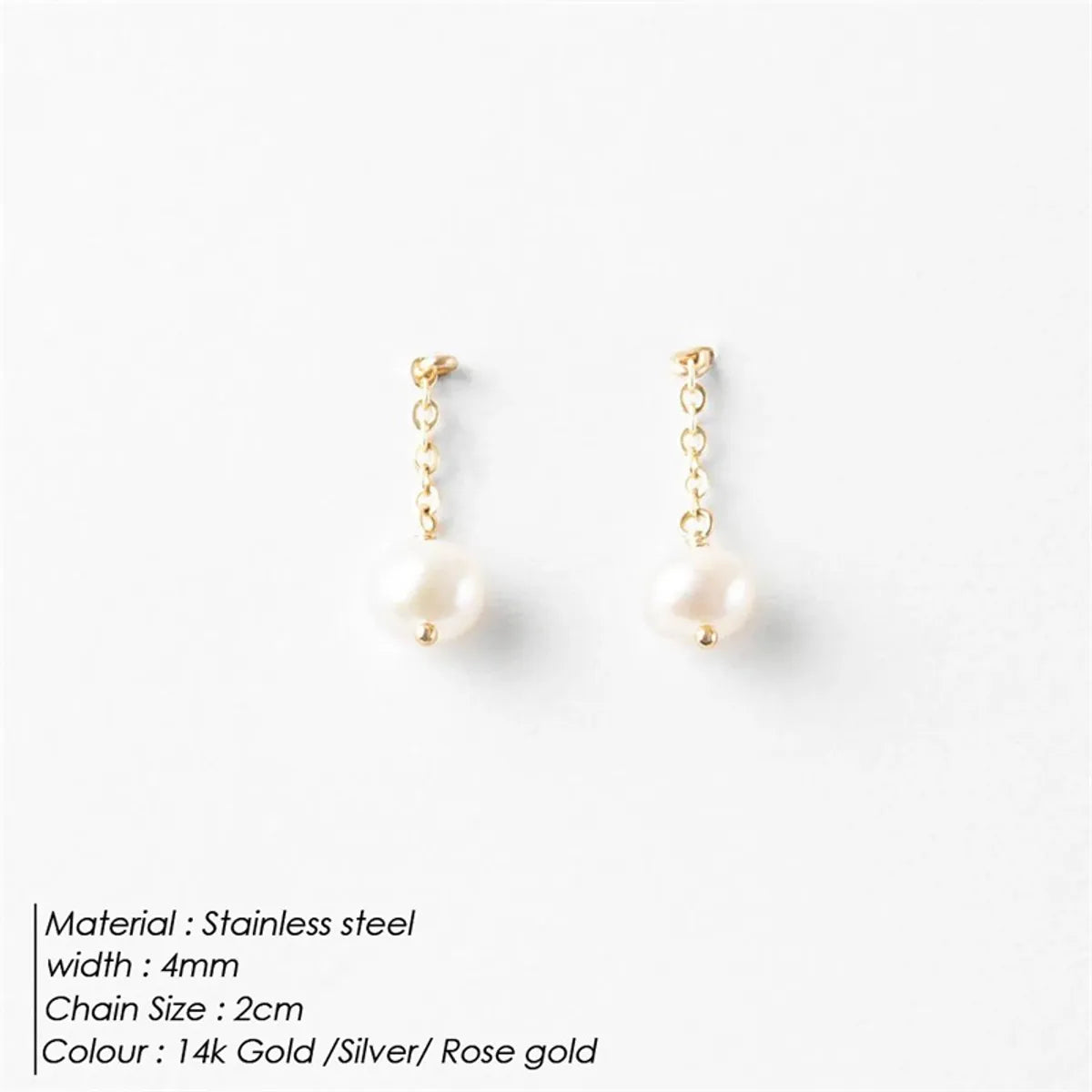 1 Pair Elegant Simple Style Geometric Plating Stainless Steel Freshwater Pearl Drop Earrings