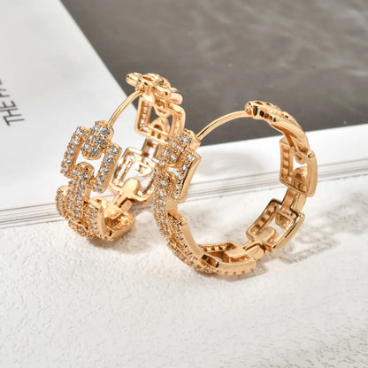 1 Pair Elegant Simple Style Geometric Polishing Copper Zircon 18K Gold Plated Hoop Earrings