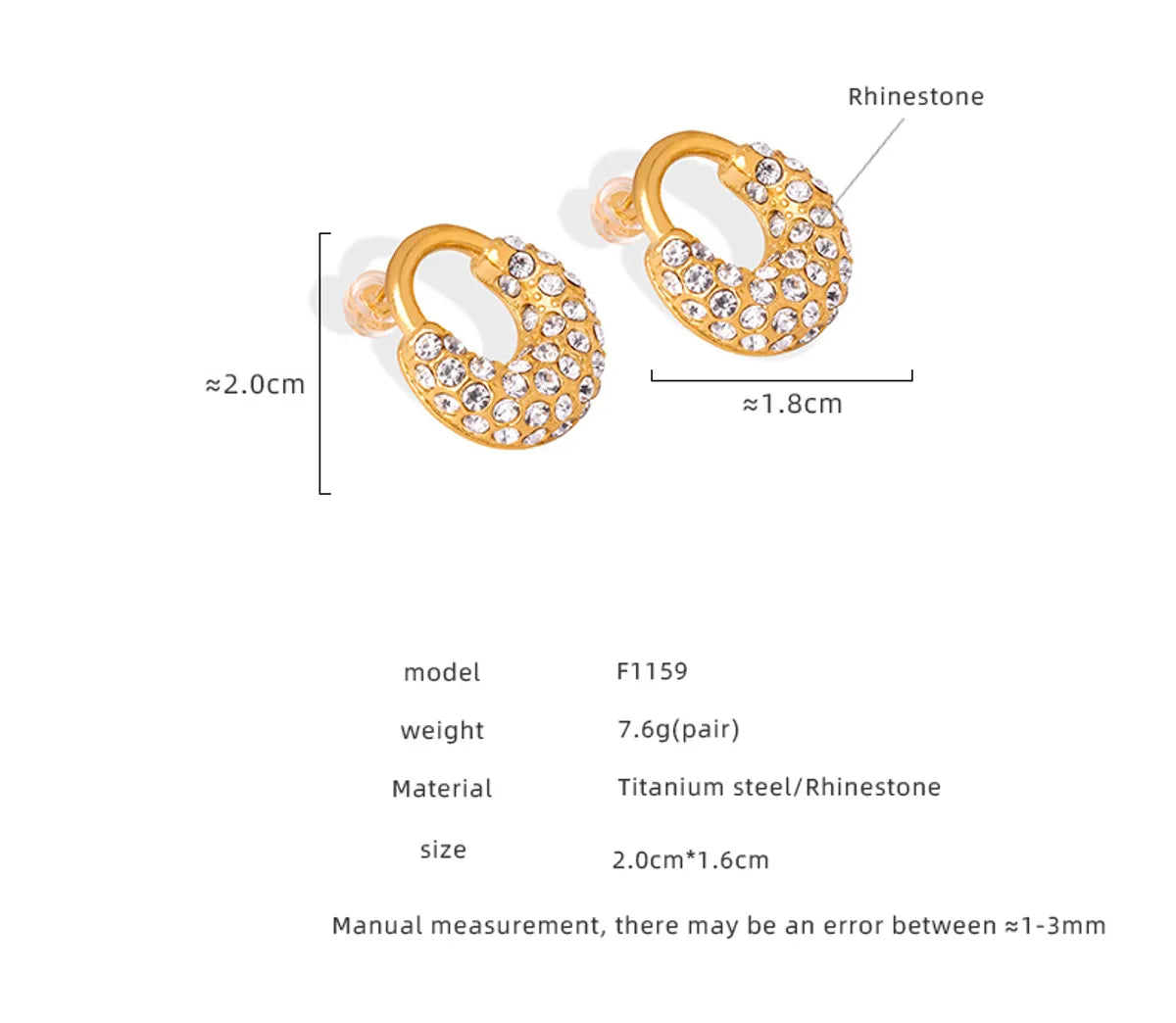 1 Pair Elegant Simple Style Geometric Solid Color Plating Inlay Titanium Steel Artificial Diamond 18k Gold Plated Hoop Earrings