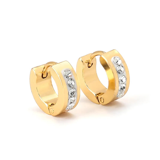 1 Pair Elegant Simple Style Geometric Stainless Steel Zircon 18K Gold Plated Huggie Earrings