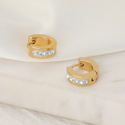 1 Pair Elegant Simple Style Geometric Stainless Steel Zircon 18K Gold Plated Huggie Earrings