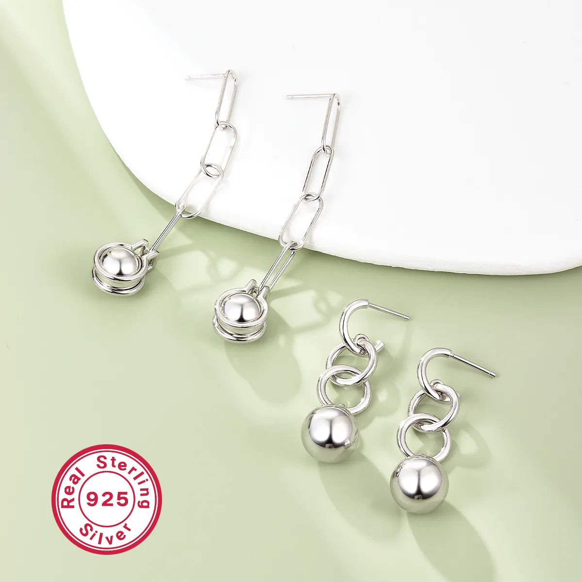 1 Pair Elegant Simple Style Geometric Sterling Silver White Gold Plated Drop Earrings