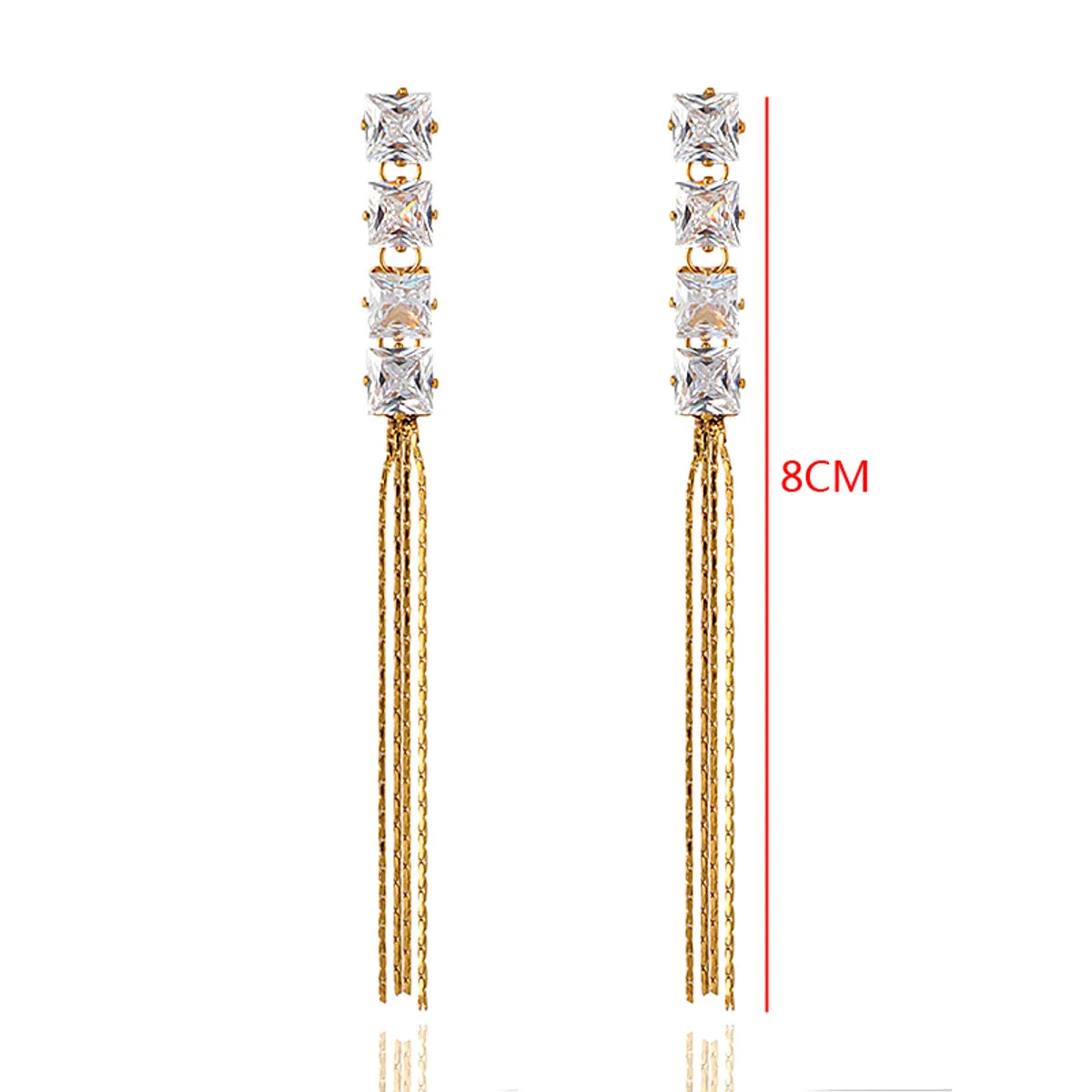 1 Pair Elegant Simple Style Geometric Tassel Plating Inlay Stainless Steel Zircon Gold Plated Drop Earrings