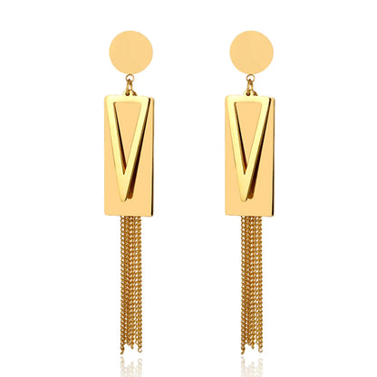 1 Pair Elegant Simple Style Geometric Tassel Plating Inlay Stainless Steel Zircon Gold Plated Drop Earrings