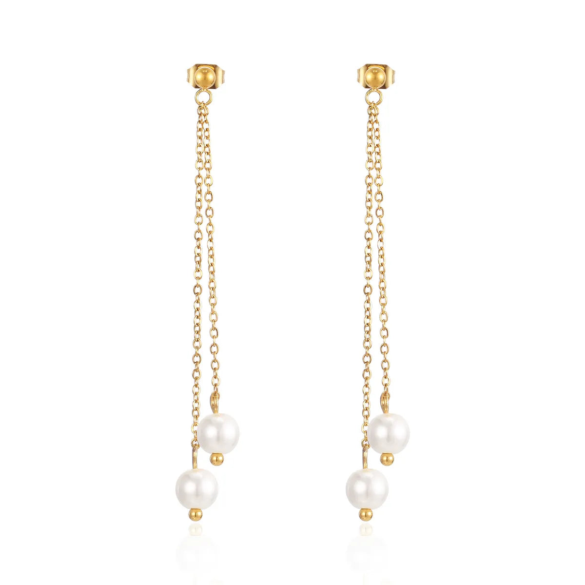 1 Pair Elegant Simple Style Geometric Tassel Plating Stainless Steel Artificial Pearls 18k Gold Plated Drop Earrings