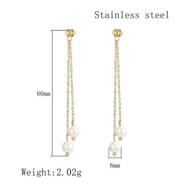 1 Pair Elegant Simple Style Geometric Tassel Plating Stainless Steel Artificial Pearls 18k Gold Plated Drop Earrings