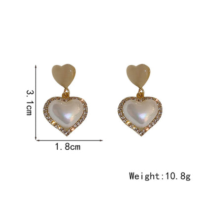 1 Pair Elegant Simple Style Heart Shape Alloy Artificial Rhinestones Artificial Pearls Drop Earrings