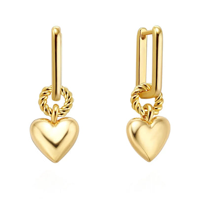 1 Pair Elegant Simple Style Heart Shape Brass 14K Gold Plated Drop Earrings