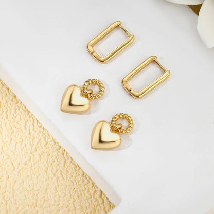 1 Pair Elegant Simple Style Heart Shape Brass 14K Gold Plated Drop Earrings