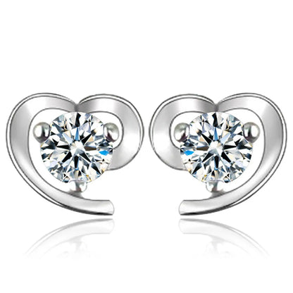 1 Pair Elegant Simple Style Heart Shape Inlay Alloy Zircon Ear Studs