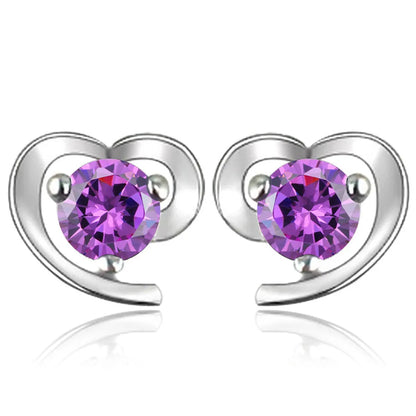 1 Pair Elegant Simple Style Heart Shape Inlay Alloy Zircon Ear Studs