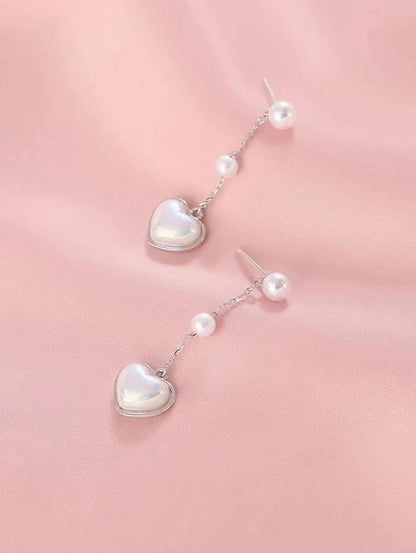 1 Pair Elegant Simple Style Heart Shape Inlay Stainless Steel Artificial Pearls Drop Earrings