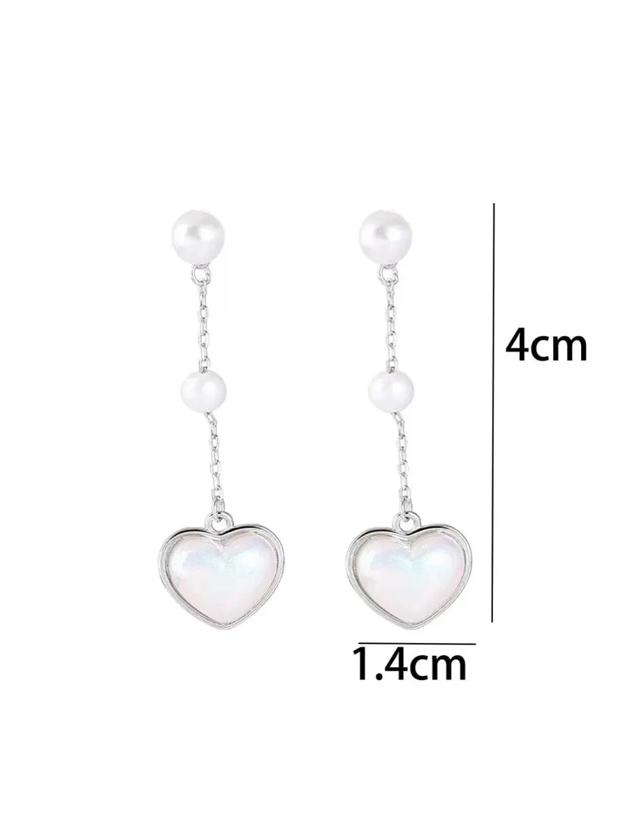 1 Pair Elegant Simple Style Heart Shape Inlay Stainless Steel Artificial Pearls Drop Earrings