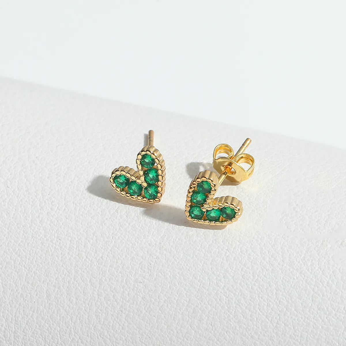 1 Pair Elegant Simple Style Heart Shape Plating Copper Zircon 14K Gold Plated Ear Studs