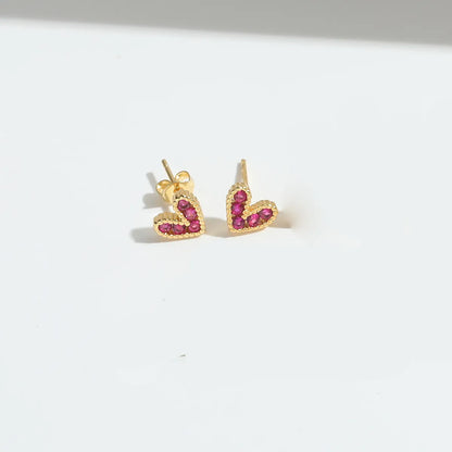 1 Pair Elegant Simple Style Heart Shape Plating Copper Zircon 14K Gold Plated Ear Studs