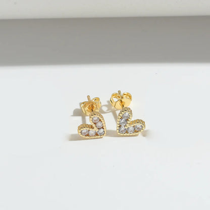 1 Pair Elegant Simple Style Heart Shape Plating Copper Zircon 14K Gold Plated Ear Studs