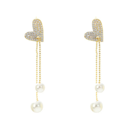 1 Pair Elegant Simple Style Heart Shape Plating Inlay Alloy Artificial Pearls Rhinestones Drop Earrings