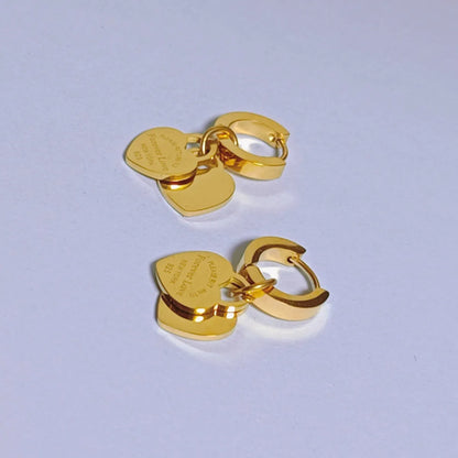 1 Pair Elegant Simple Style Heart Shape Plating Titanium Steel 18K Gold Plated Drop Earrings