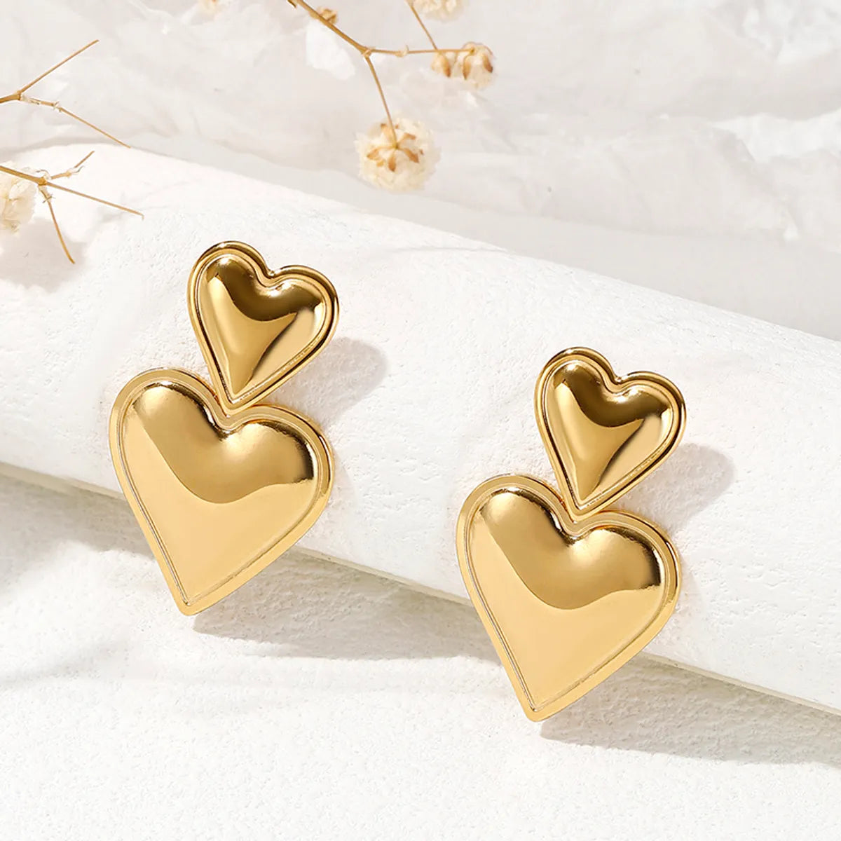 1 Pair Elegant Simple Style Heart Shape Polishing Stainless Steel Drop Earrings