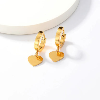 1 Pair Elegant Simple Style Heart Shape Stainless Steel Plating 18k Gold Plated Drop Earrings