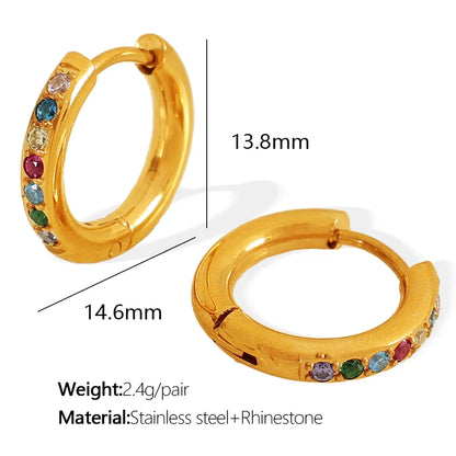 1 Pair Elegant Simple Style IG Style Round Polishing Inlay 304 Stainless Steel Rhinestones 18K Gold Plated Earrings