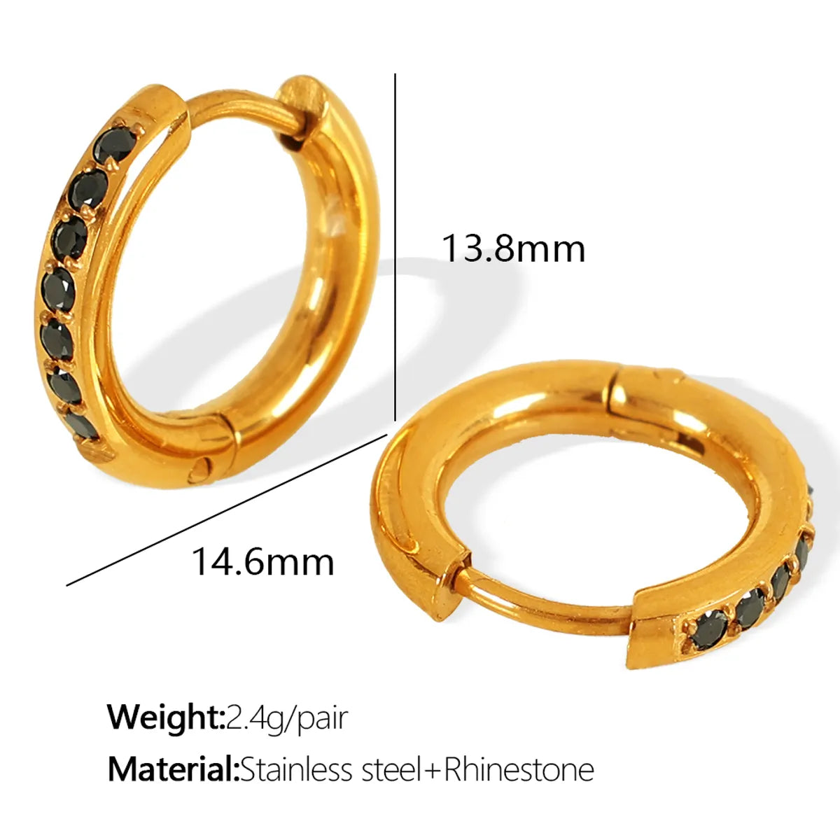 1 Pair Elegant Simple Style IG Style Round Polishing Inlay 304 Stainless Steel Rhinestones 18K Gold Plated Earrings