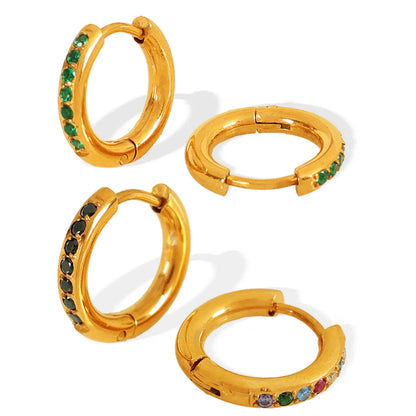 1 Pair Elegant Simple Style IG Style Round Polishing Inlay 304 Stainless Steel Rhinestones 18K Gold Plated Earrings