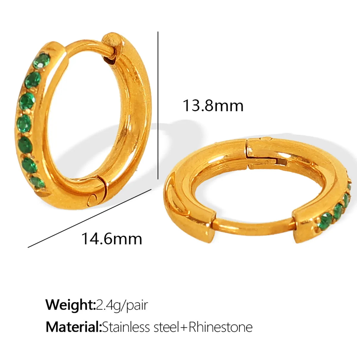 1 Pair Elegant Simple Style IG Style Round Polishing Inlay 304 Stainless Steel Rhinestones 18K Gold Plated Earrings