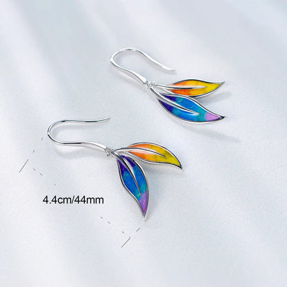 1 Pair Elegant Simple Style Leaf Enamel Sterling Silver Drop Earrings