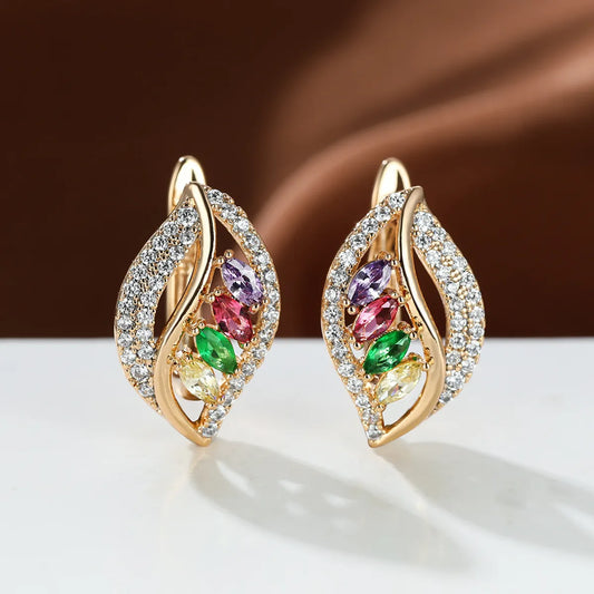 1 Pair Elegant Simple Style Leaf Plating Inlay Copper Zircon Earrings