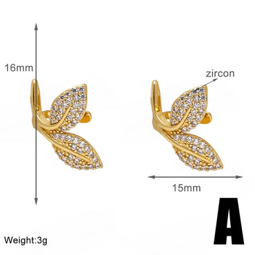 1 Pair Elegant Simple Style Leaf Star Copper Zircon 18K Gold Plated Ear Cuffs