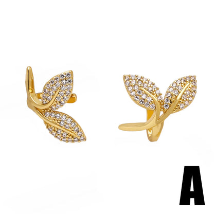 1 Pair Elegant Simple Style Leaf Star Copper Zircon 18K Gold Plated Ear Cuffs