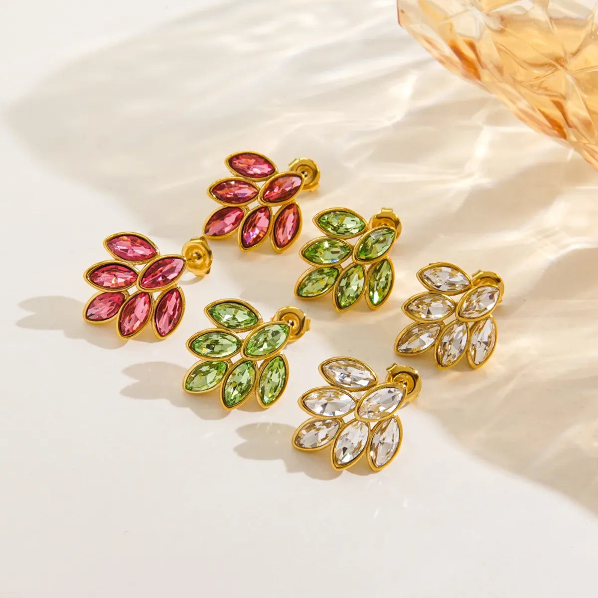 1 Pair Elegant Simple Style Leaves Plating Inlay 304 Stainless Steel Zircon 18K Gold Plated Ear Studs