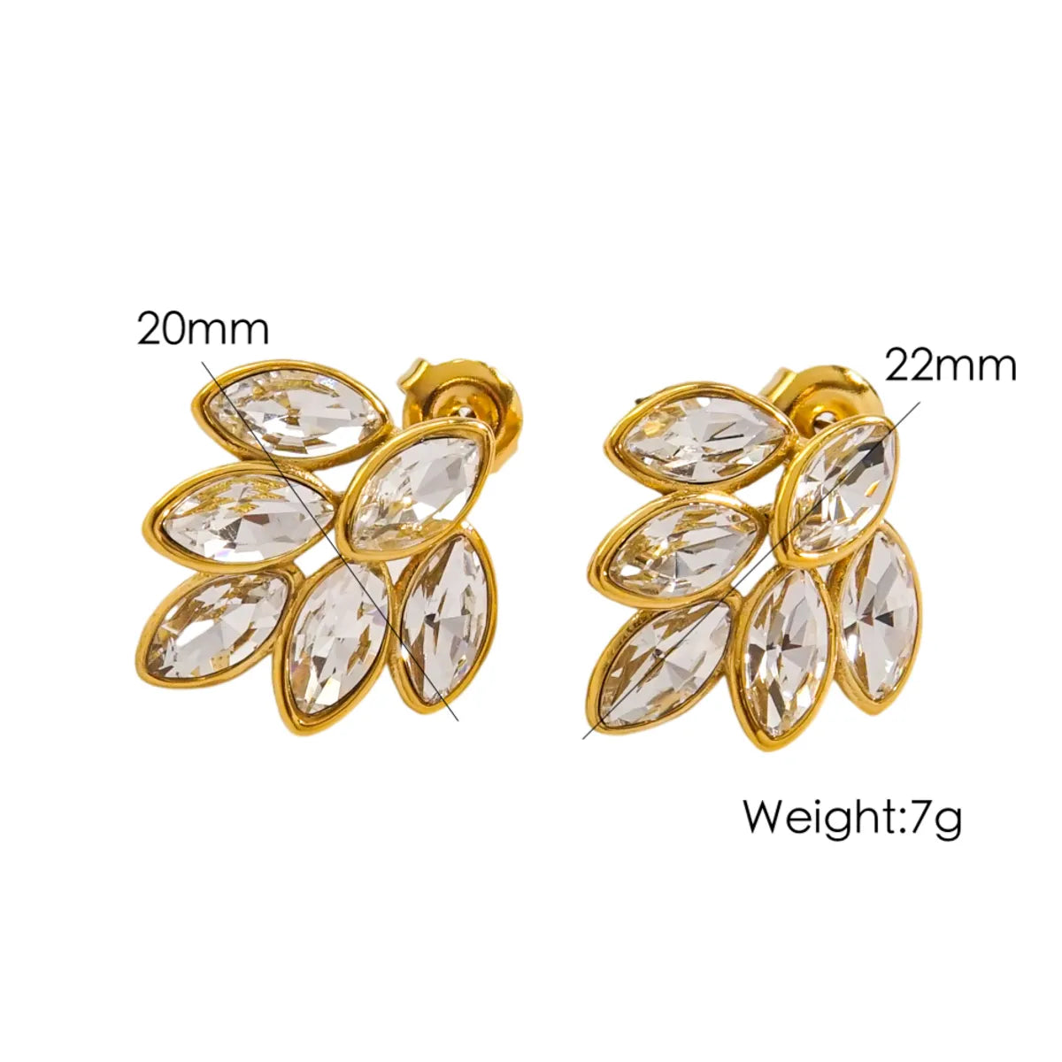 1 Pair Elegant Simple Style Leaves Plating Inlay 304 Stainless Steel Zircon 18K Gold Plated Ear Studs