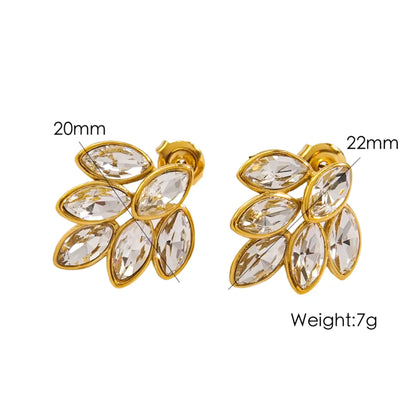 1 Pair Elegant Simple Style Leaves Plating Inlay 304 Stainless Steel Zircon 18K Gold Plated Ear Studs