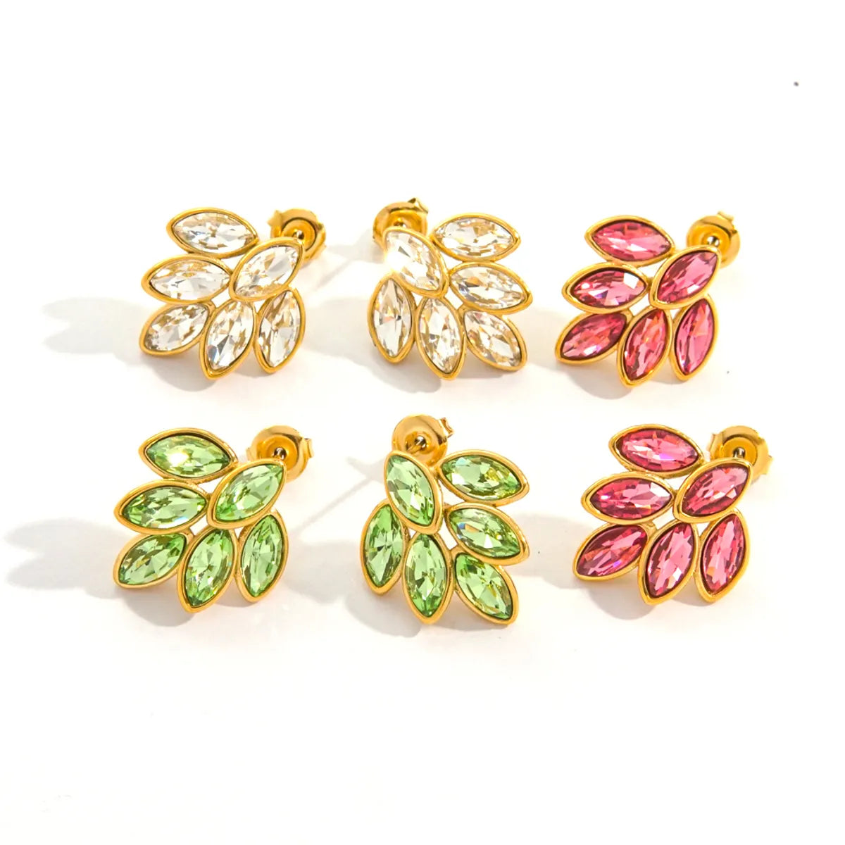 1 Pair Elegant Simple Style Leaves Plating Inlay 304 Stainless Steel Zircon 18K Gold Plated Ear Studs