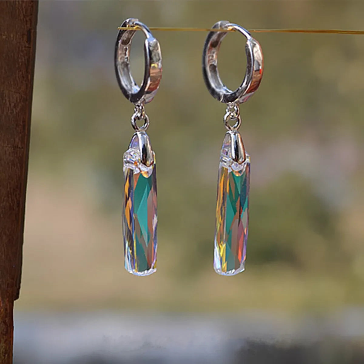 1 Pair Elegant Simple Style Lines Plating Inlay Sterling Silver Artificial Crystal Drop Earrings